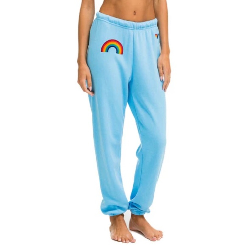 Aviator Nation Women’s Rainbow Embroidery Sweatpants Blue Sky Medium